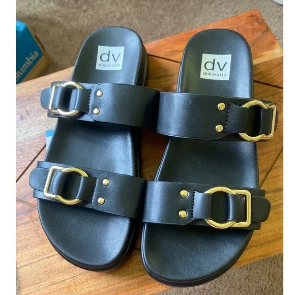 DV Dolce Vita Black Buckle Slides Sandals Comfortable Slip On Size 9 - Picture 1 of 11